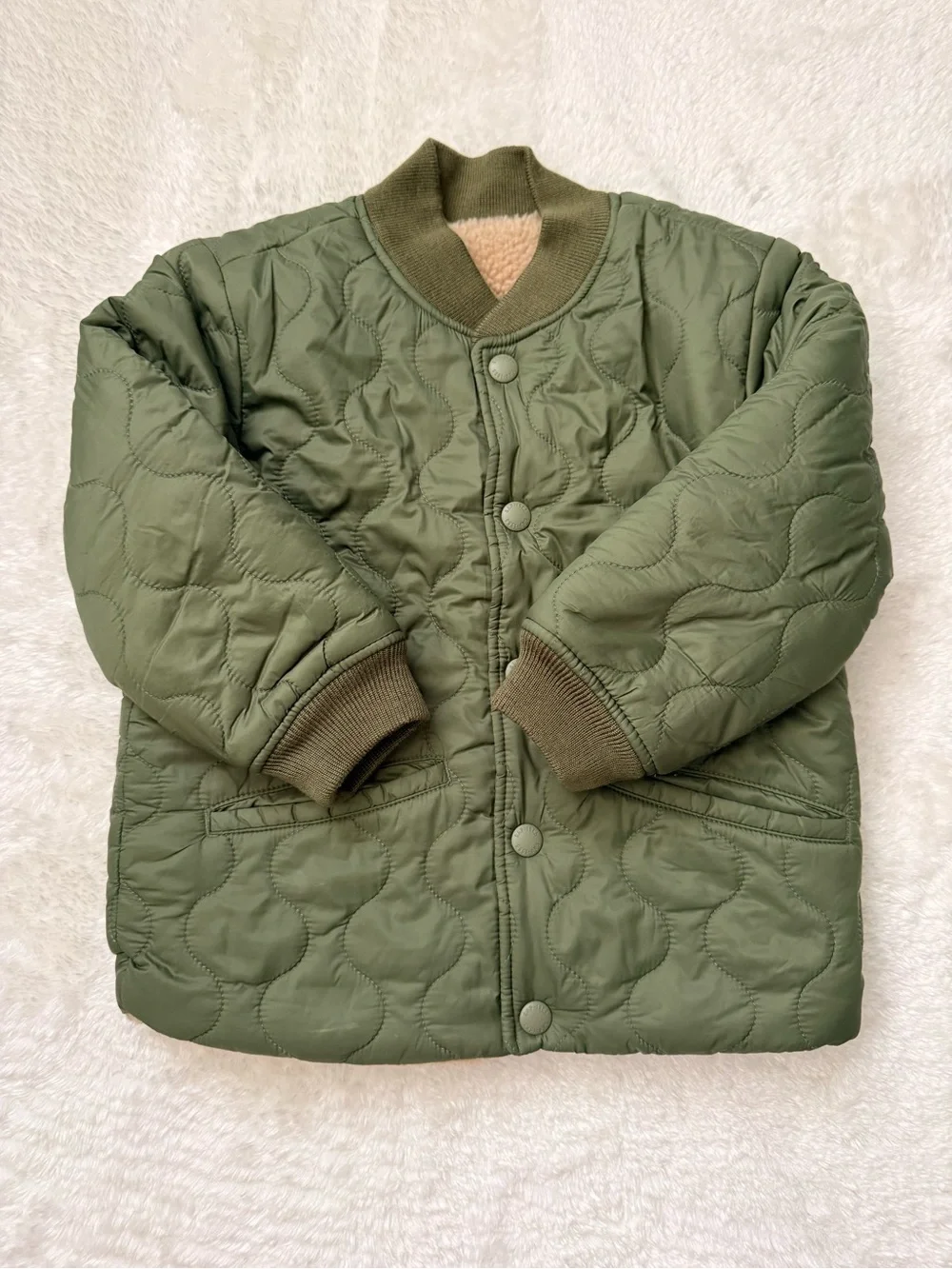 Gap Reversible Kids Olive Green Quilted Sherpa Fleece Jacket Size 3T